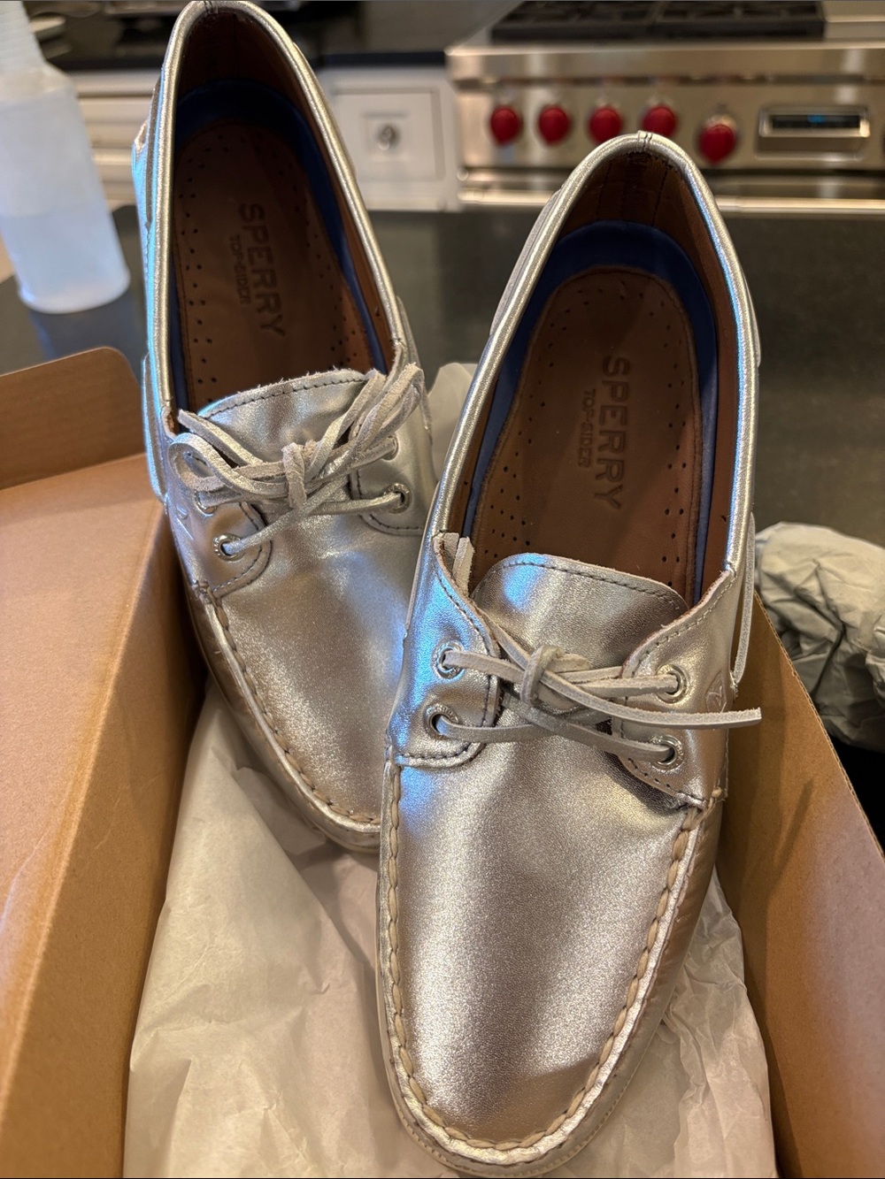 Sperry Metallic Silver Boat Shoes Flats